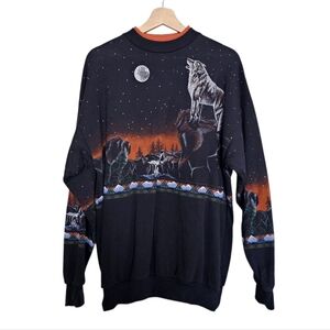 Vintage Wolf Moon All Over Print Black and Orange Graphic Sweatshirt